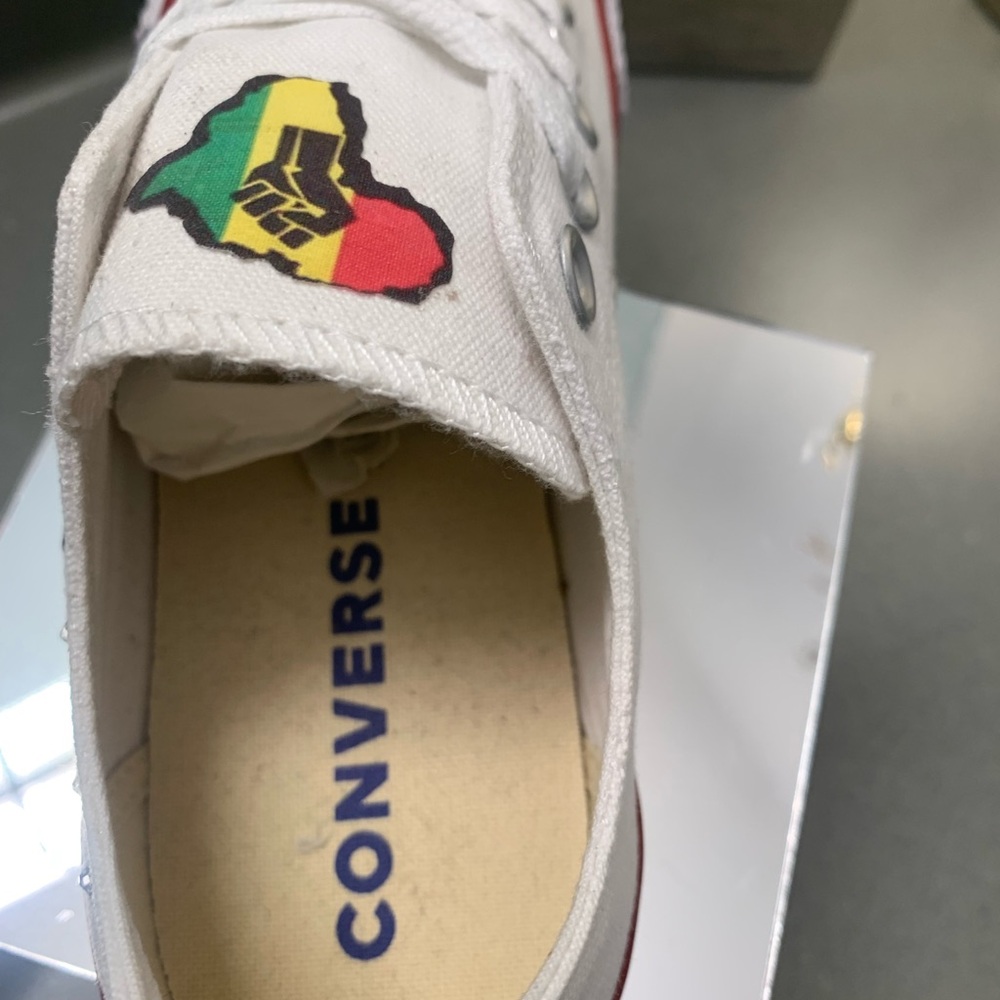 Converse White Sneakers with Rhinestone Toe and Rainbow Detail - Picture 8 of 11